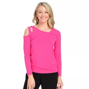 Women’s Mod X Pink Jersey Knit Long‎ Sleeve Shoulder Cutout V-Neck Top